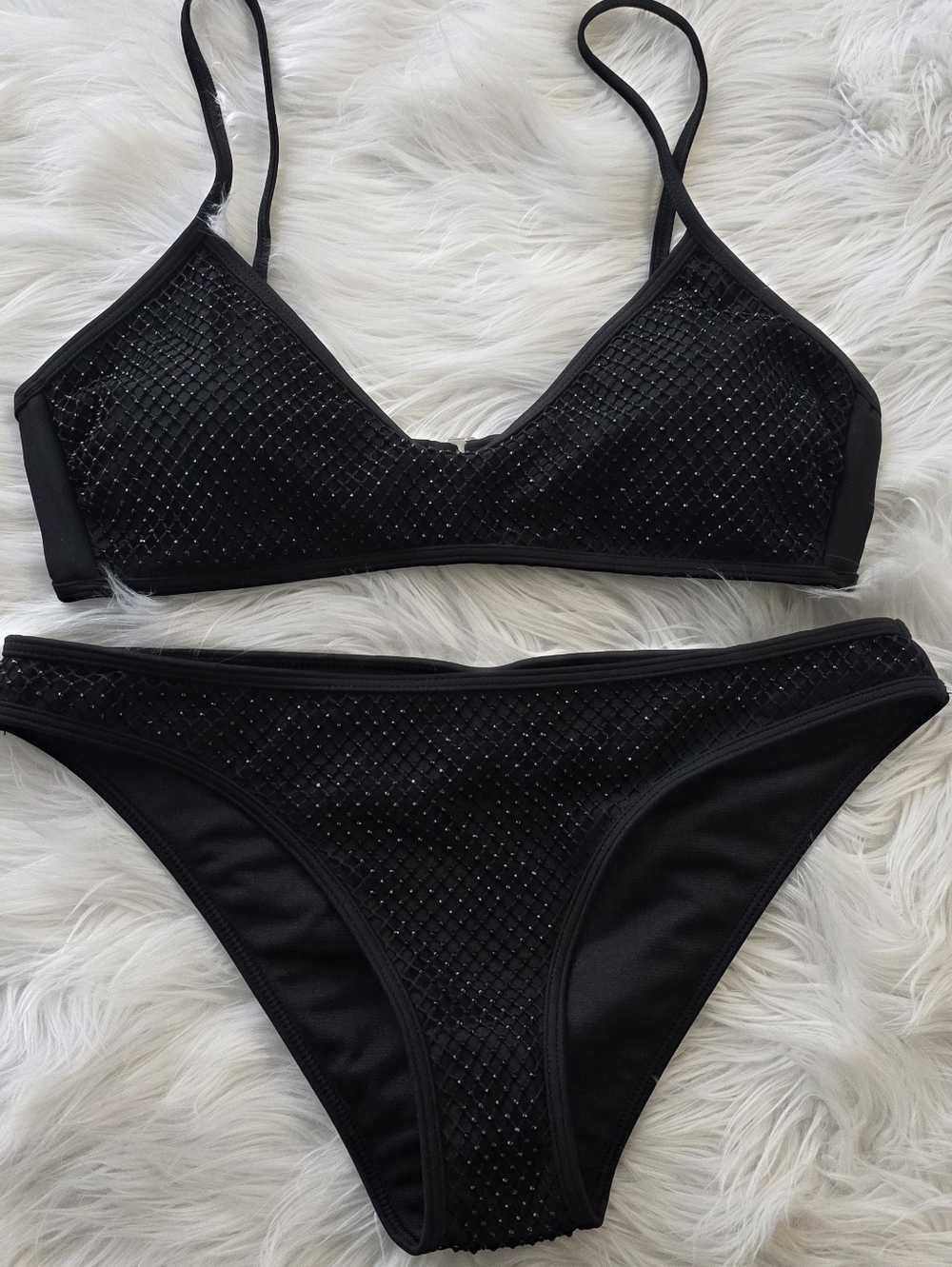 Black Women's Two-Piece Swim Bikini with Subtle Sparkle